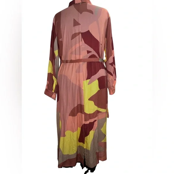 The Drop x Takkunda Abstract Print Maxi Shirt Dress NWT Belted TENCEL Resort 70s - Picture 6 of 10